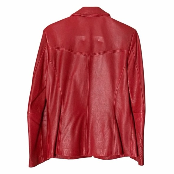 Jones New York Women's Vibrant Red Leather Jacket Size Medium - Picture 11 of 13
